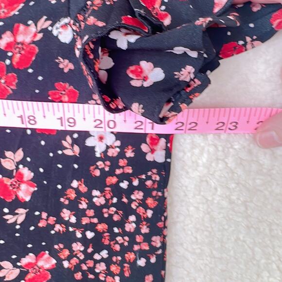 Lane Bryant Shirt Womens 14 Black Red Floral Ruffle Sleeve Blouse Top Summer - Picture 9 of 9